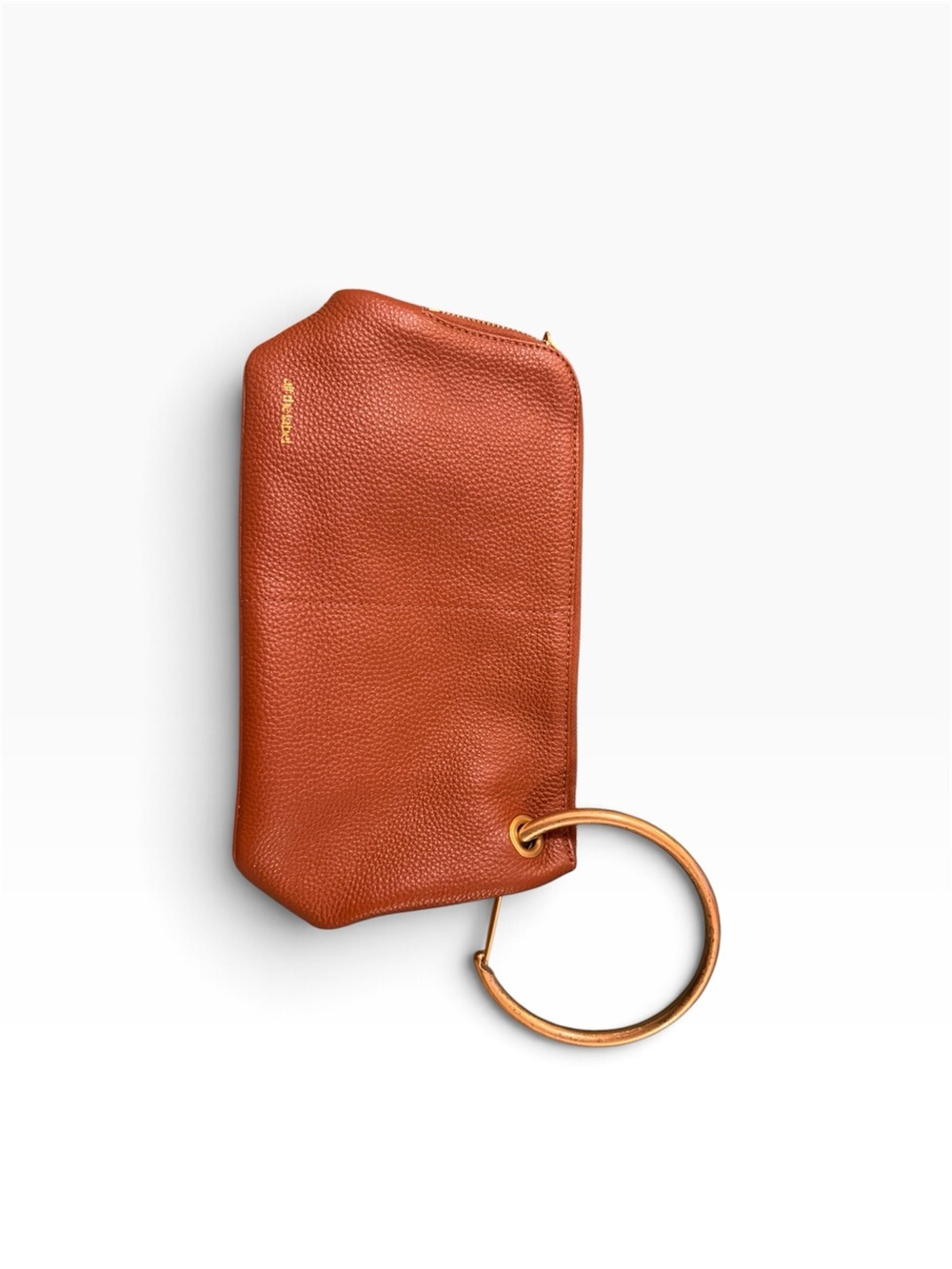 Ring-Handle Leather Wristlet Pouch in Cognac